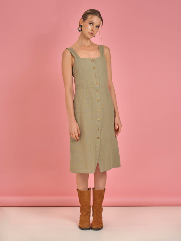 Khaki Linen Dress by Dolcezza
