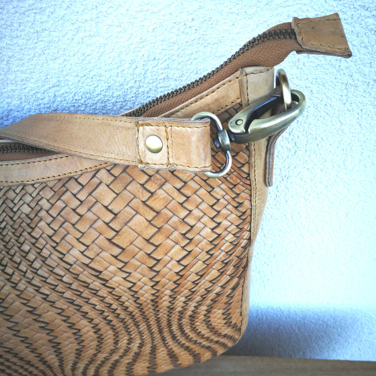 Leather Weave Saddle Shoulder Bag